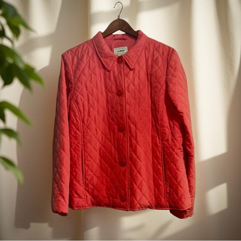 L.L. Bean Quilted Button Up Jacket Women's Size Large Red Lightweight Casual